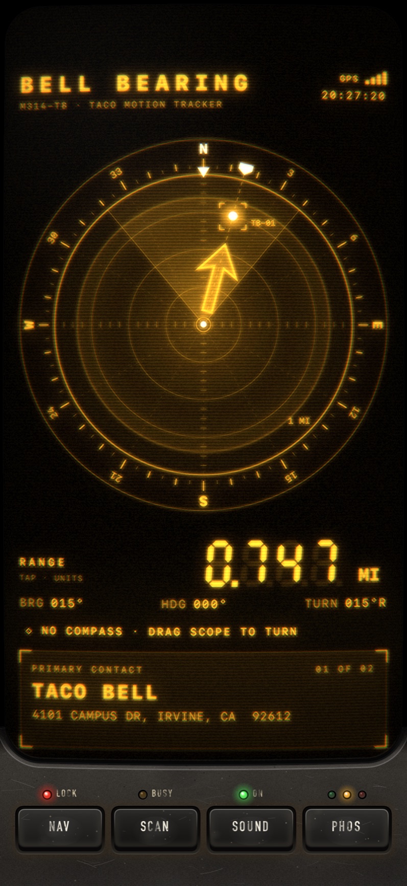 The same tracker in amber phosphor