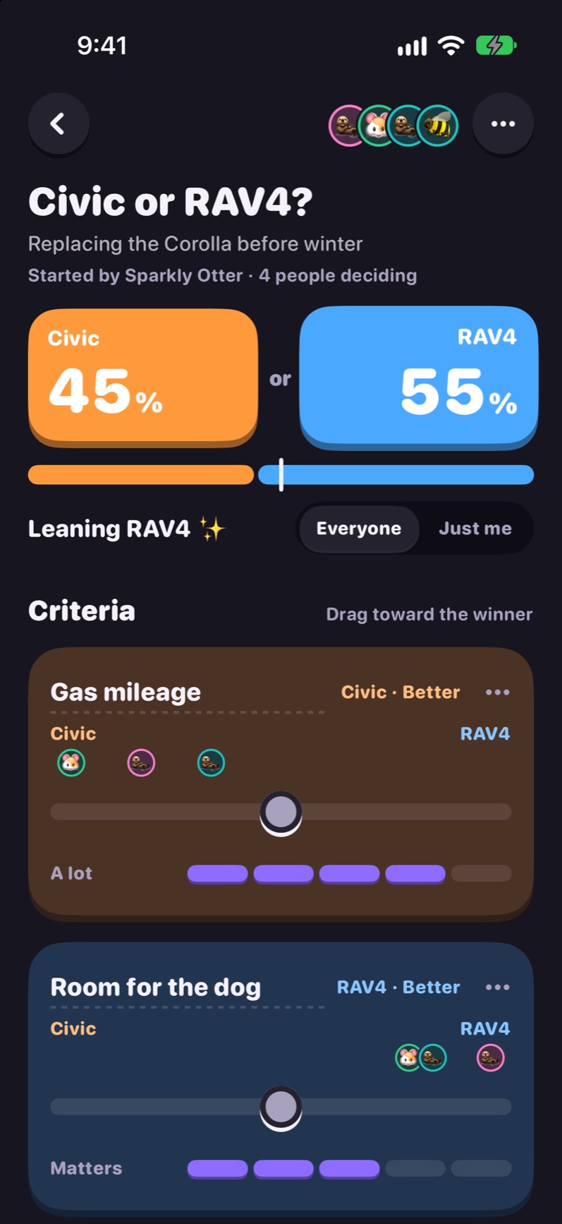 Civic or RAV4 in dark mode